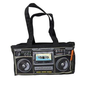 Vintage Y2K Black Parcel Stereo Boom Box Cassette Tape Deck Purse Handbag Bag